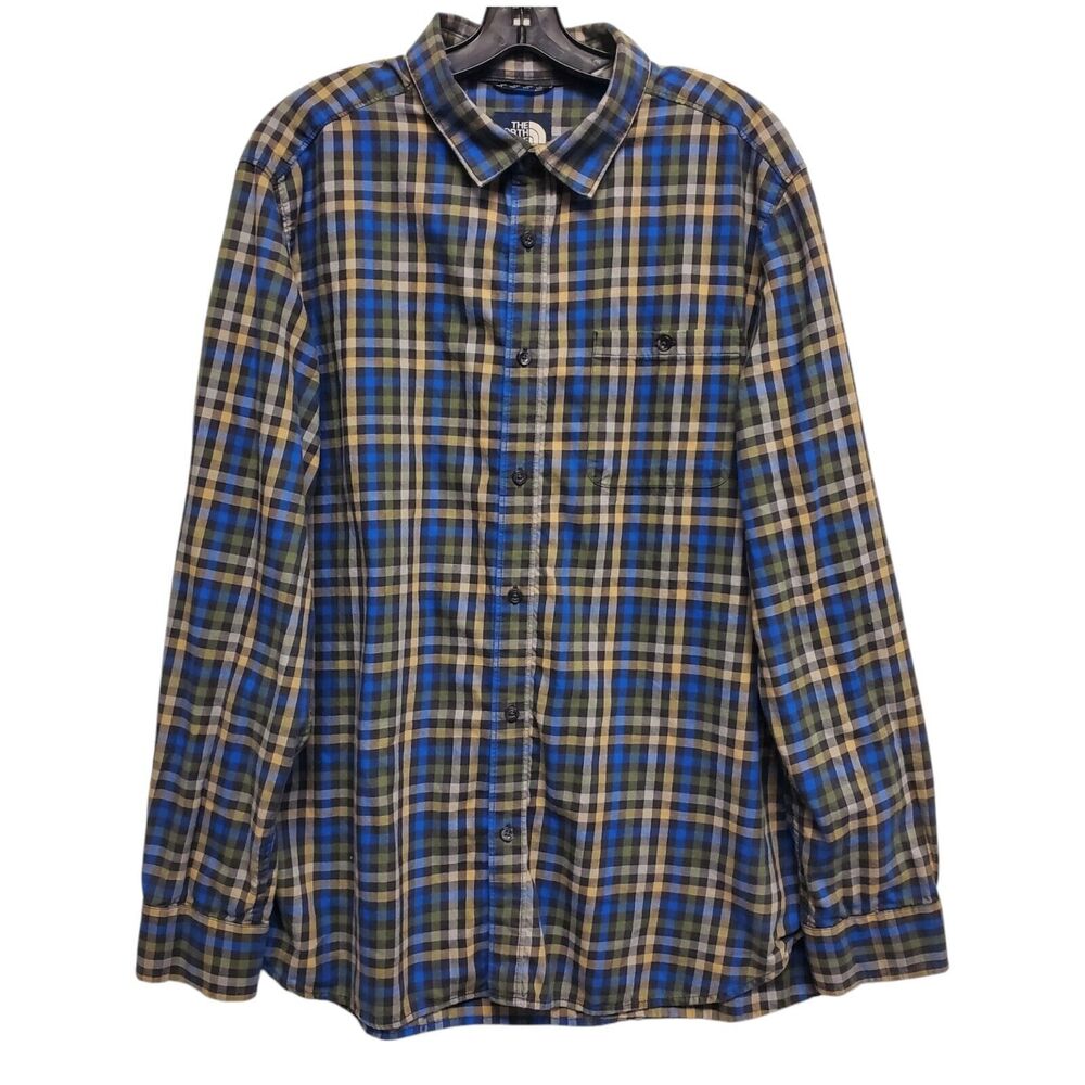 THE NORTH FACE Shirt Mens XL Blue Multicolor Check Plaid Button Down Outdoor